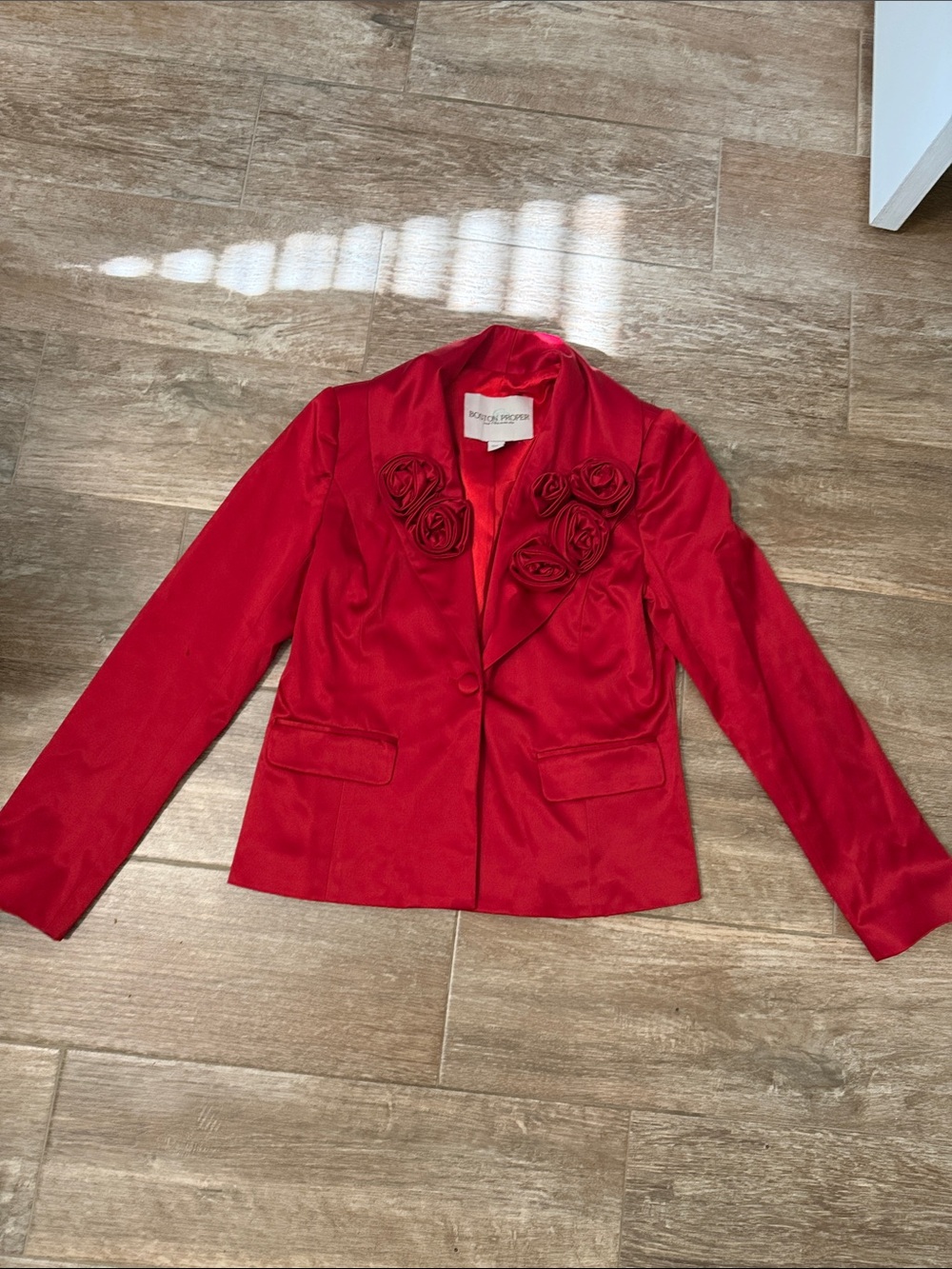 Boston Proper Red Floral Applique Blazer Jacket